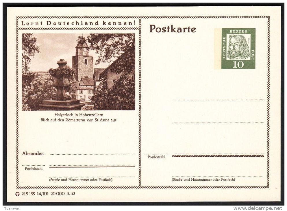 Germany 1962, Illustrated Postal Stationery "Castle Hohenzollern", Ref.bbzg - Cartoline Illustrate - Nuovi