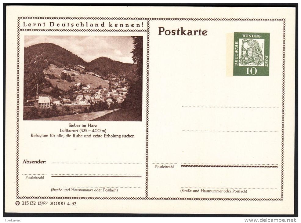 Germany 1962, Illustrated Postal Stationery "Sieber In Harz", Ref.bbzg - Illustrated Postcards - Mint