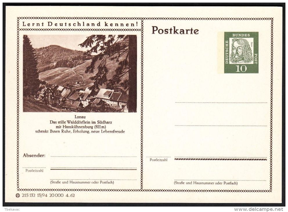 Germany 1962, Illustrated Postal Stationery "Lonau", Ref.bbzg - Illustrated Postcards - Mint