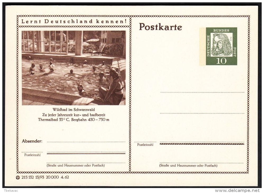 Germany 1962, Illustrated Postal Stationery "Wildbad In Schwarzwald", Ref.bbzg - Illustrated Postcards - Mint