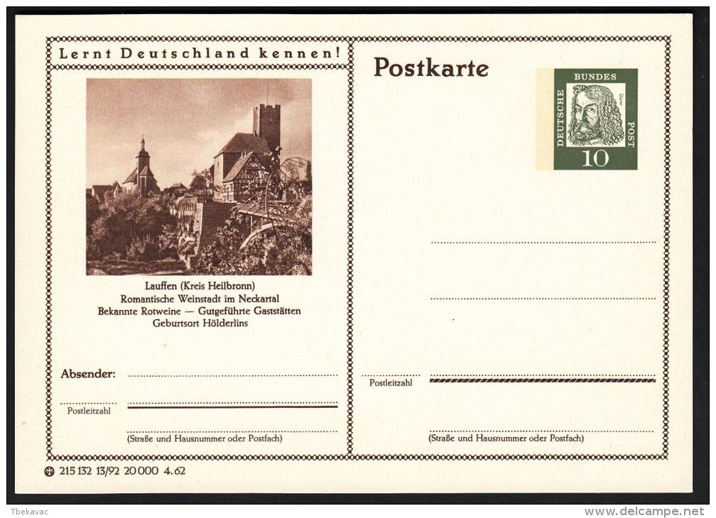 Germany 1962, Illustrated Postal Stationery "Lauffen", Ref.bbzg - Cartes Postales Illustrées - Neuves