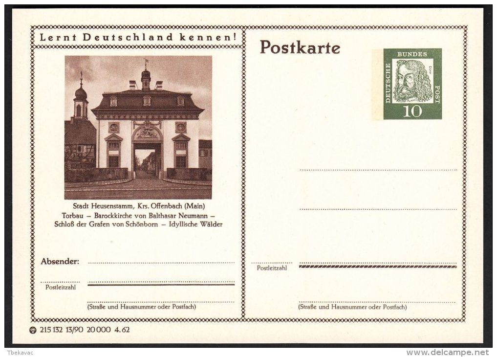 Germany 1962, Illustrated Postal Stationery "Heusenstamm", Ref.bbzg - Illustrated Postcards - Mint