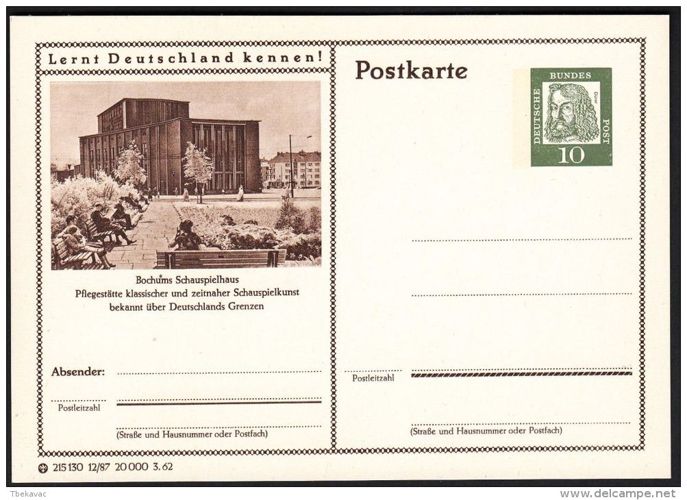 Germany 1962, Illustrated Postal Stationery "Theatre In Bochum", Ref.bbzg - Cartoline Illustrate - Nuovi