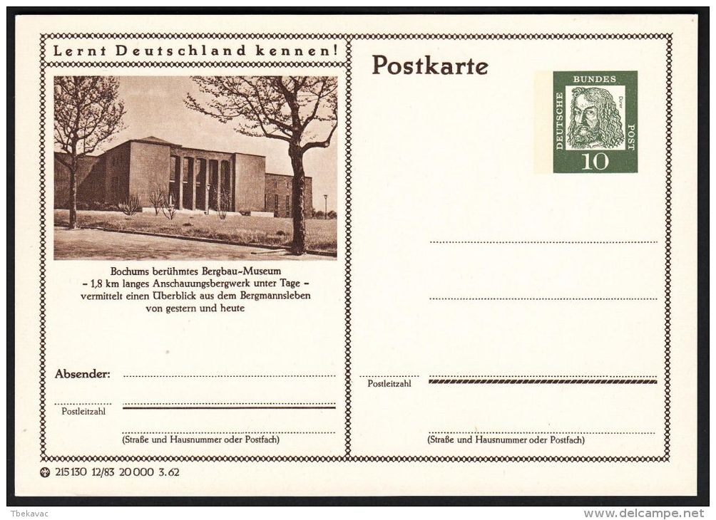 Germany 1962, Illustrated Postal Stationery "Mining Museum In Bochum", Ref.bbzg - Cartoline Illustrate - Nuovi