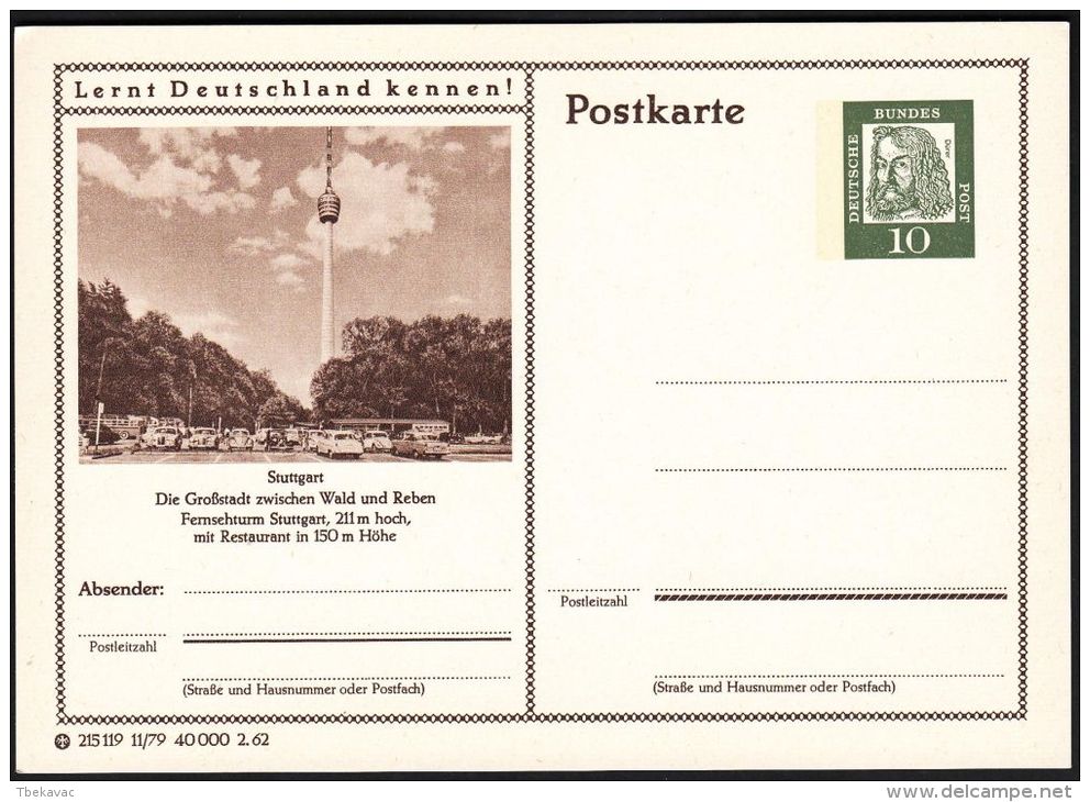 Germany 1962, Illustrated Postal Stationery "TV Tower In Stuttgart", Ref.bbzg - Cartoline Illustrate - Nuovi