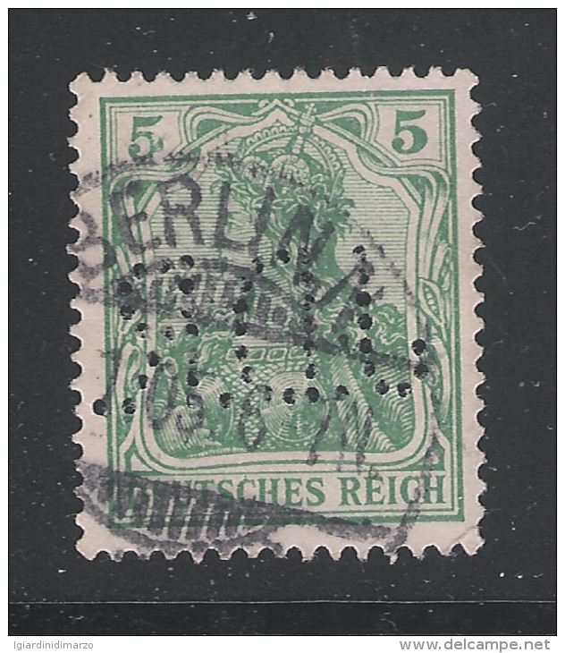 PERFIN DEUTSCHES REICH - 1902 - Valore Usato Da 5 P. Figura Allegorica Con Perforzione - In Buone Condizioni. - Perfins