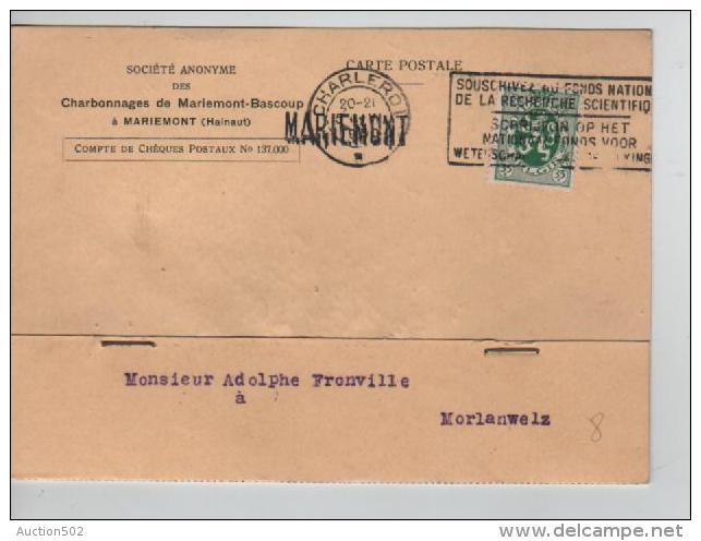 TP 283 S/CP De La S.A.Charbonnages Mariemont-Bascoup C.méc.Charleroi En 1930+ Griffe Mariemont  PR1020 - Linear Postmarks