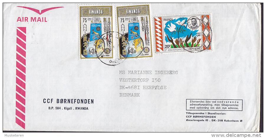 Rwanda Airmail CCF BØRNEFONDEN, KIGALI 1980 Cover Lettre HERFØLGE Denmark 2x 60 Fr Rotary International Stamps - Otros & Sin Clasificación
