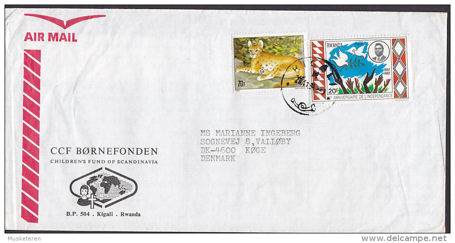 Rwanda Airmail CCF BØRNEFONDEN, KIGALI 1984 Cover Lettre KØGE Denmark Meateater Fleischfresser Goldkatze Cat - Autres & Non Classés