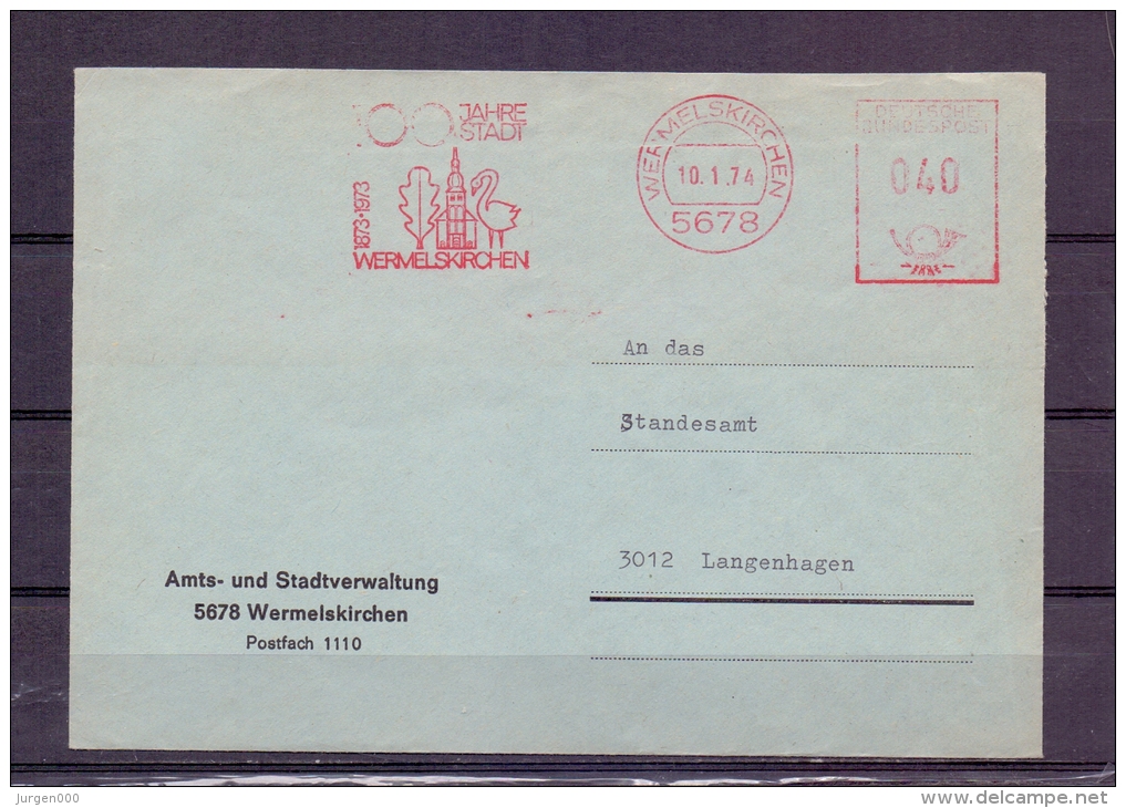 Deutsche Bundespost - 100 Jahre Stadt Wermelskirchen - 10/1/74  (RM5731) - Cygnes