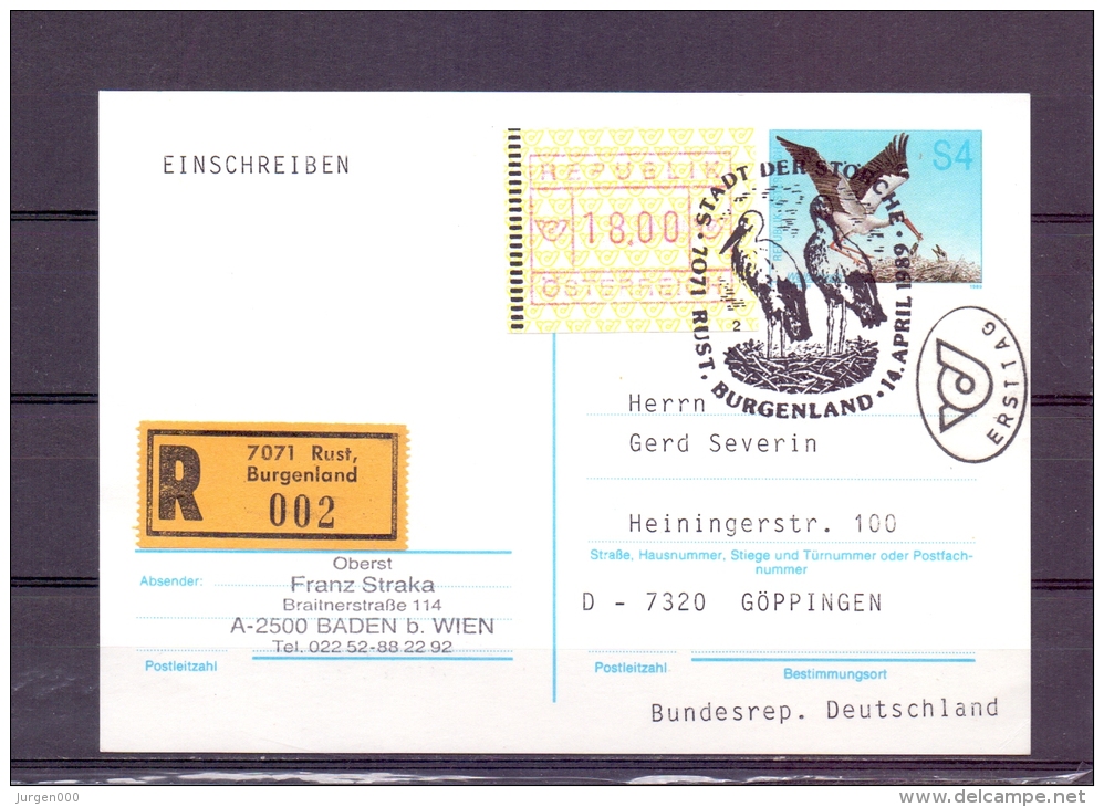 Rep. Österreich  - Rust, Burgenland , Stadt Der Störche -  Ersttag -  14/4/1989 (RM5839) - Picotenazas & Aves Zancudas