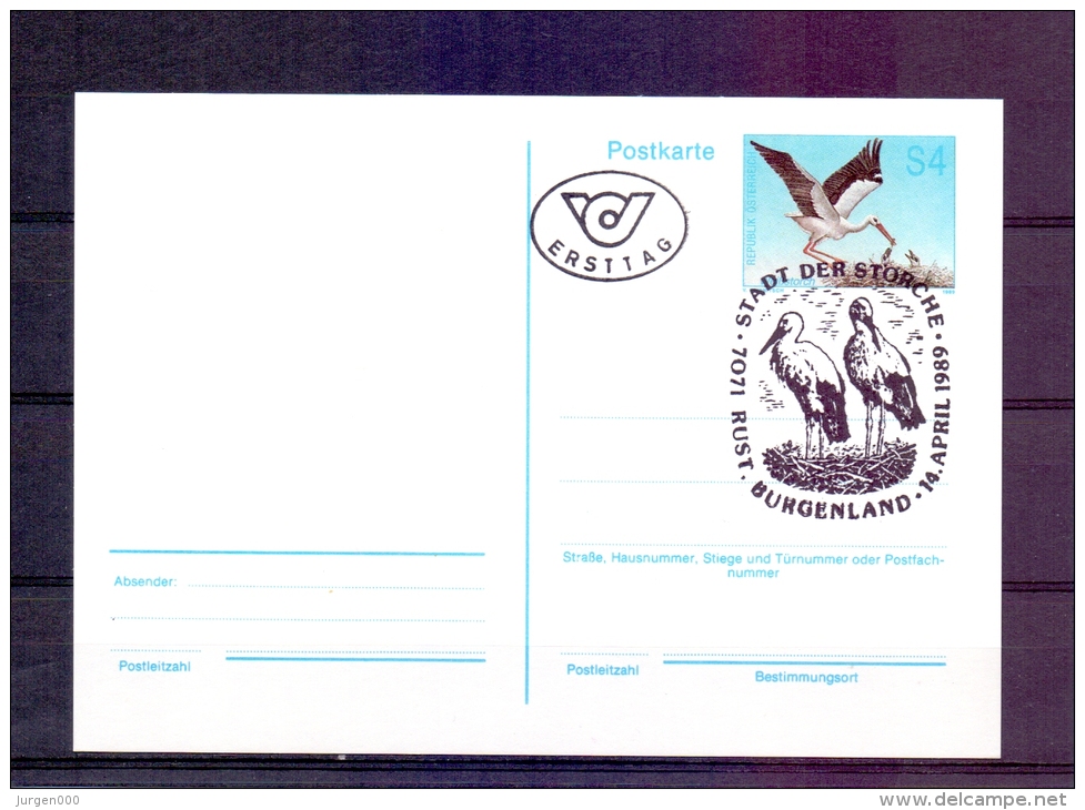 Rep. Österreich -  Stadt Der Storche - Ersttag - Rust Burgenland 14/4/1989  (RM6122) - Picotenazas & Aves Zancudas