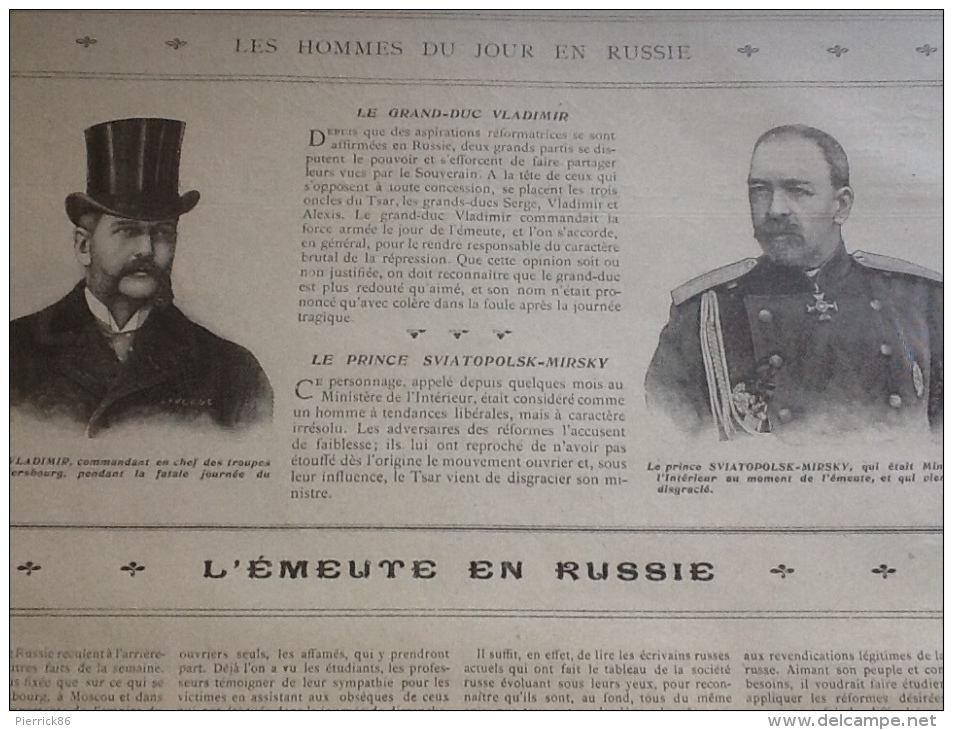 1905 LE TSAR ET LES OFFICIERS DU RÉGIMENT PREOBRAJENSKY / RUSSIE / PLAT DU JOUR Par HENRIOT / NOUVEAU MINISTERE - Autres & Non Classés