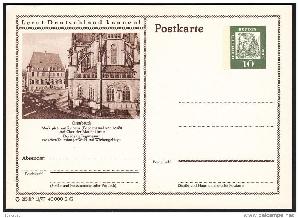 Germany 1962, Illustrated Postal Stationery "Osnabruck", Ref.bbzg - Illustrated Postcards - Mint