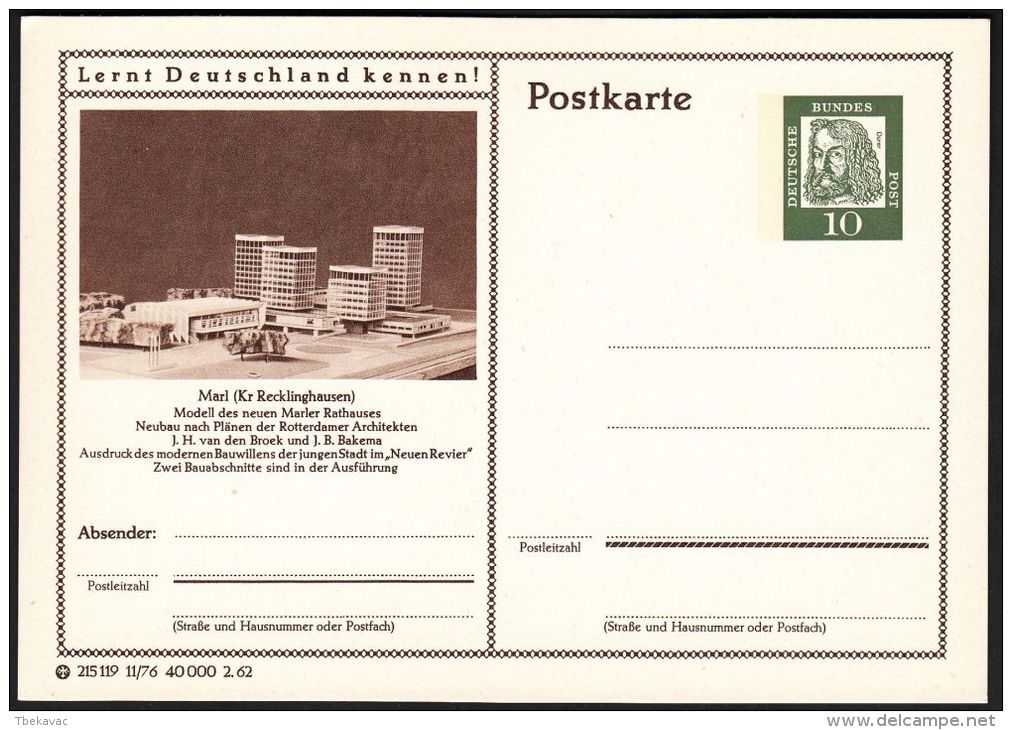 Germany 1962, Illustrated Postal Stationery "Marl", Ref.bbzg - Cartes Postales Illustrées - Neuves