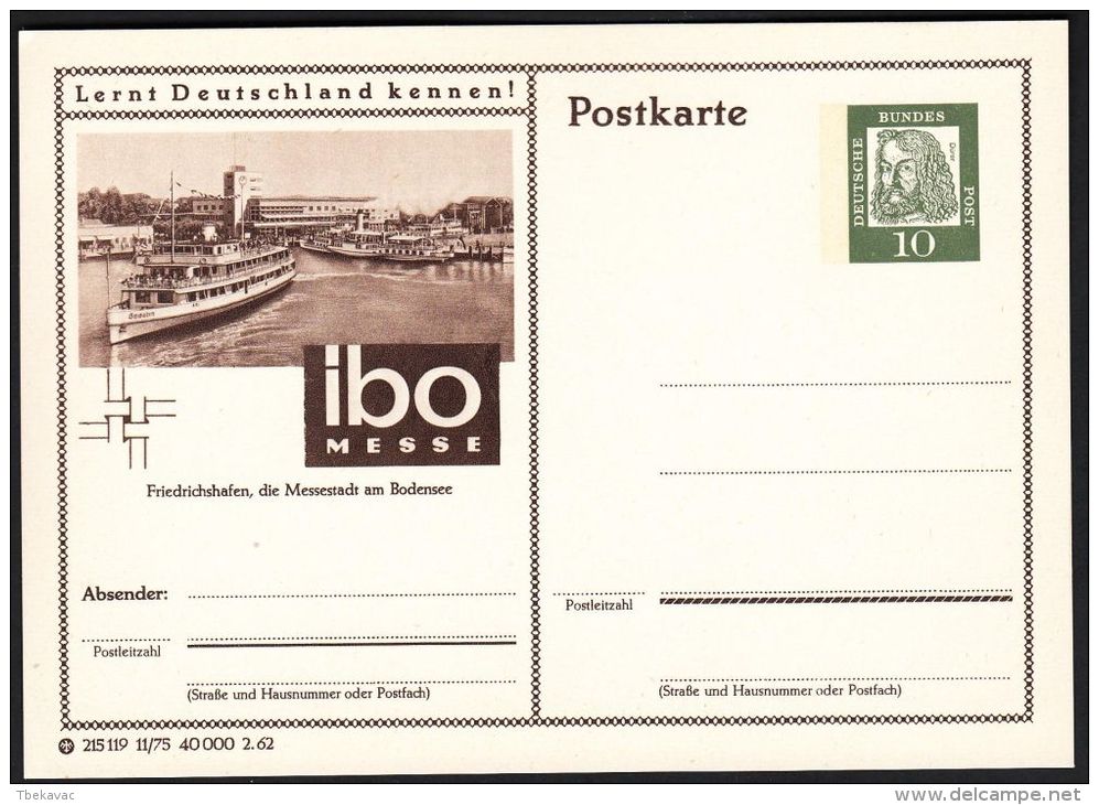 Germany 1962, Illustrated Postal Stationery "Friedrichshafen", Ref.bbzg - Cartes Postales Illustrées - Neuves