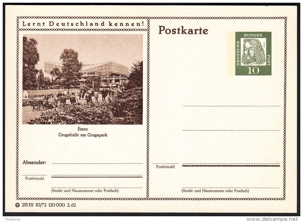 Germany 1962, Illustrated Postal Stationery "Grugapark In Essen", Ref.bbzg - Cartoline Illustrate - Nuovi