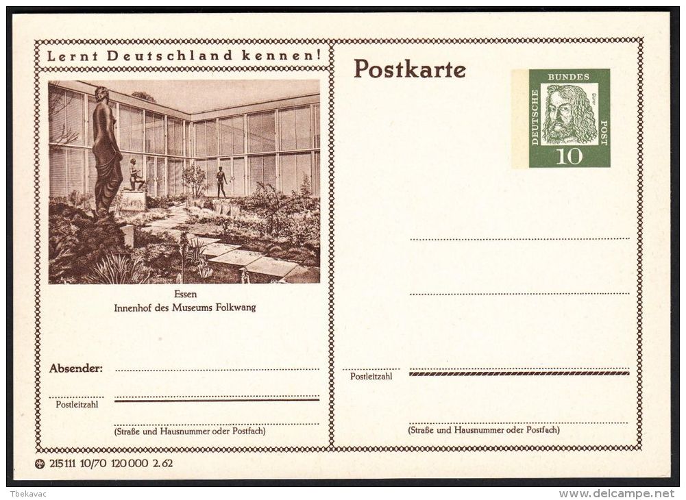 Germany 1962, Illustrated Postal Stationery "Museum Folkwang In Essen", Ref.bbzg - Cartoline Illustrate - Nuovi