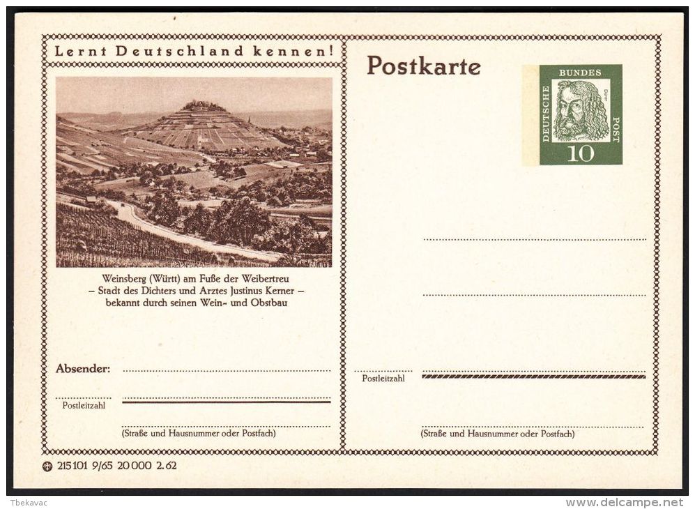 Germany 1962, Illustrated Postal Stationery "Weinsberg", Ref.bbzg - Bildpostkarten - Ungebraucht
