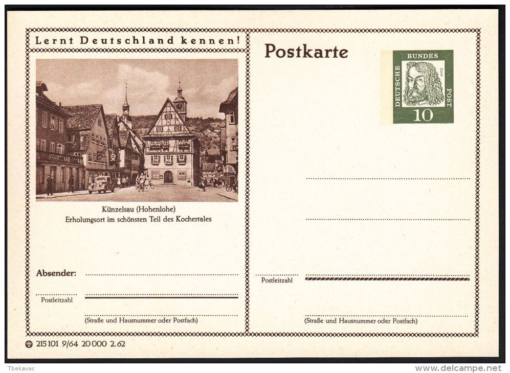 Germany 1962, Illustrated Postal Stationery "Kunzelsau", Ref.bbzg - Cartoline Illustrate - Nuovi