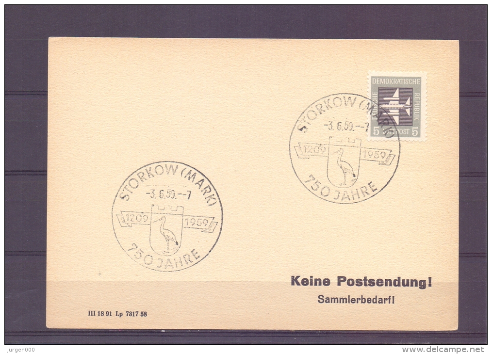 D.D.R. - 750 Jahre Storkow - 3/6/59  (RM6412) - Storks & Long-legged Wading Birds