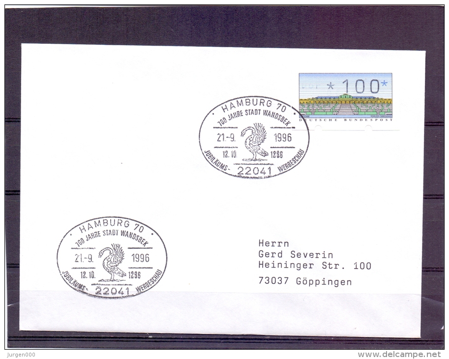 Deutsche Bundespost - 700 Jahre Stadt Wandsbek - Hamburg 21/9/1996  (RM6719) - Cigni