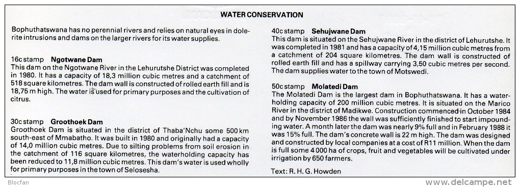 Staudamm 1988 In Südafrika Bophutatswana 210/213 O 4€ Wasserwirtschaft Seen Dämme Water Conservation Set Of South Africa - Bophuthatswana