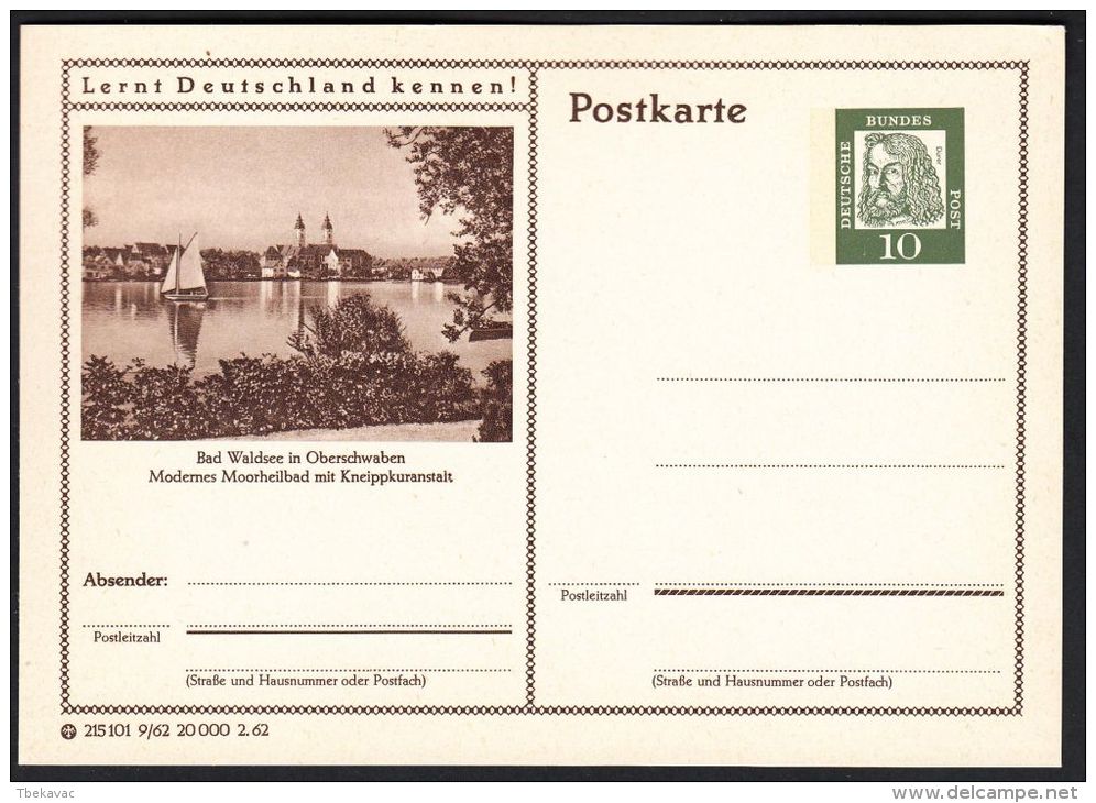 Germany 1962, Illustrated Postal Stationery "Bad Waldsee In Oberschwaben", Ref.bbzg - Cartes Postales Illustrées - Neuves