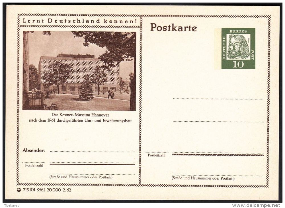 Germany 1962, Illustrated Postal Stationery "Kestner Museum In Hannover", Ref.bbzg - Cartes Postales Illustrées - Neuves