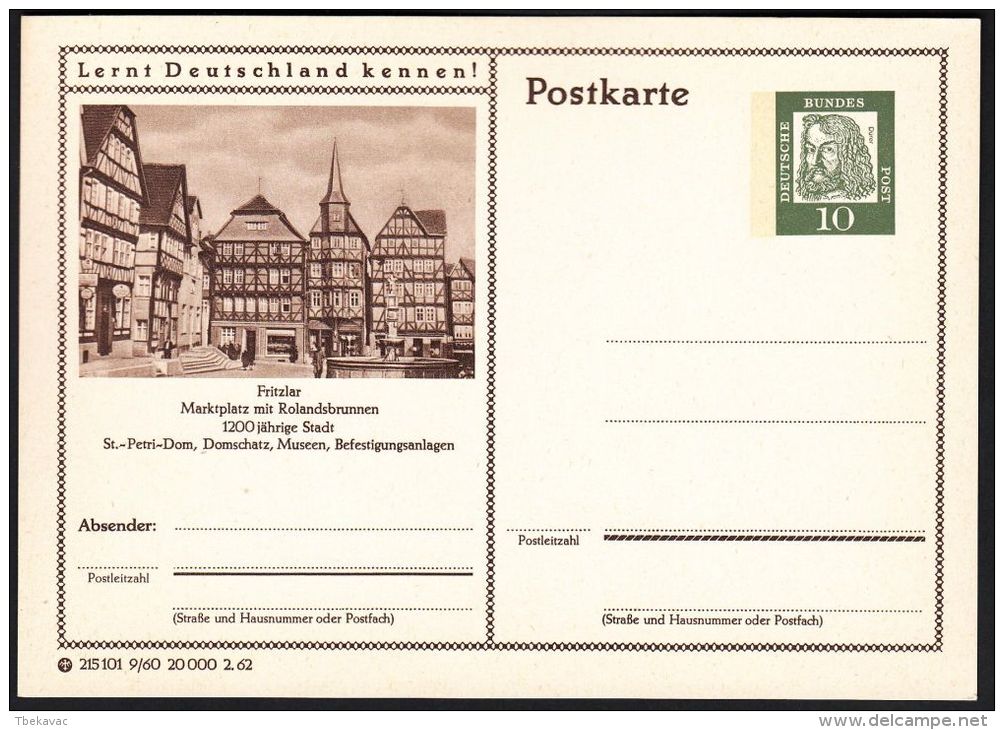 Germany 1962, Illustrated Postal Stationery "Marketplace In Rolandsbrunnen", Ref.bbzg - Bildpostkarten - Ungebraucht