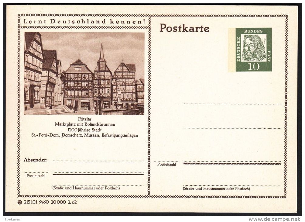 Germany 1962, Illustrated Postal Stationery "Marketplace In Rolandsbrunnen", Ref.bbzg - Cartes Postales Illustrées - Neuves