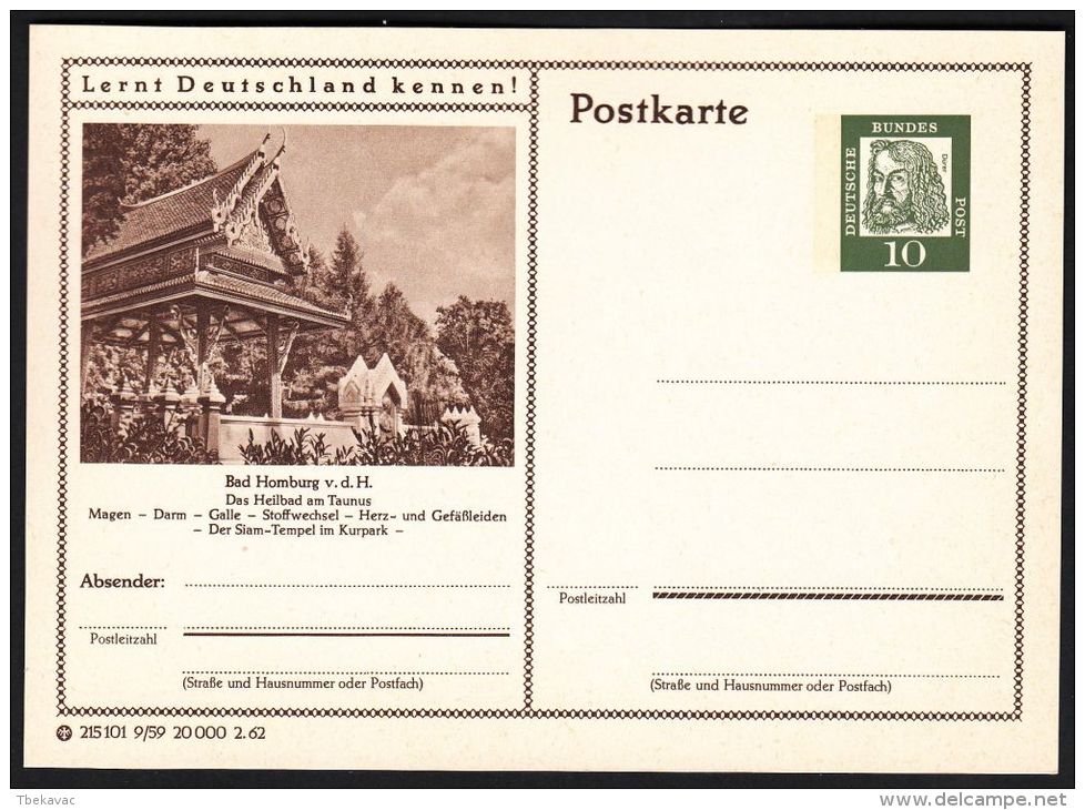Germany 1962, Illustrated Postal Stationery "Bad Homburg", Ref.bbzg - Cartoline Illustrate - Nuovi