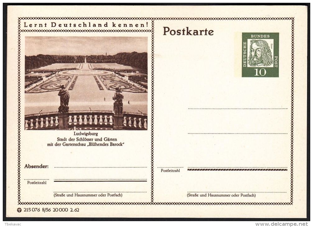 Germany 1962, Illustrated Postal Stationery "Garden Festival In Ludwigsburg", Ref.bbzg - Cartoline Illustrate - Nuovi