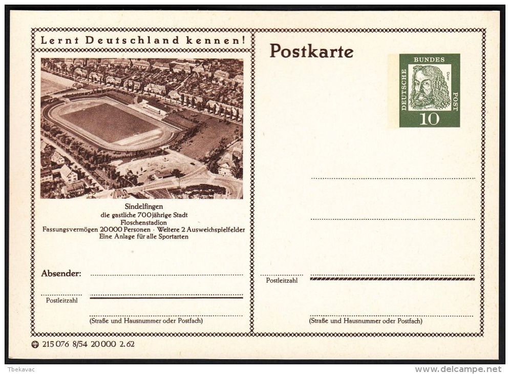 Germany 1962, Illustrated Postal Stationery "Stadium In Sindelfingen", Ref.bbzg - Cartoline Illustrate - Nuovi