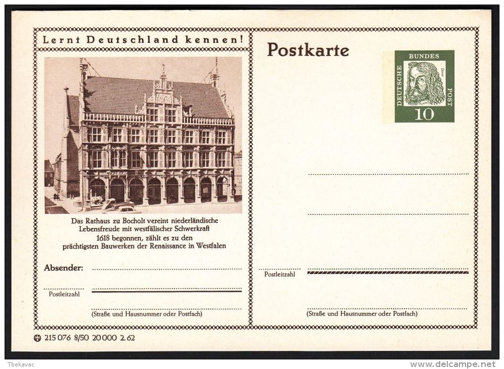 Germany 1962, Illustrated Postal Stationery "Renaissance Structures In Westphalia", Ref.bbzg - Cartes Postales Illustrées - Neuves