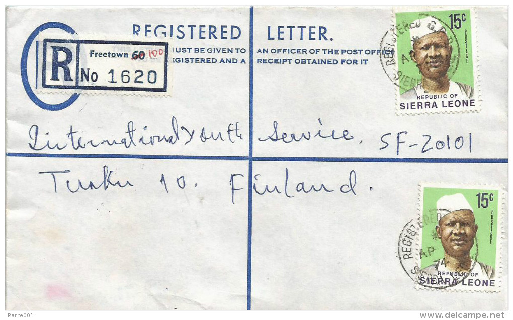 Sierra Leone 1974 Freetown President Siaka Stevens 15c Registered Stationary Cover - Sierra Leone (1961-...)