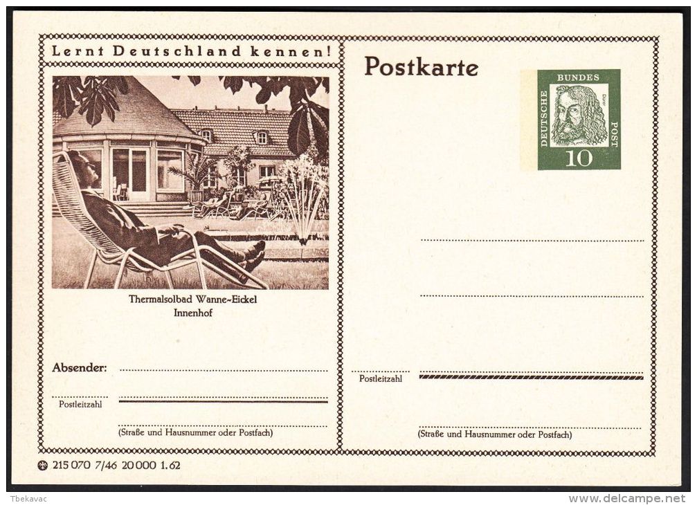 Germany 1962, Illustrated Postal Stationery "Thermal Innenhof", Ref.bbzg - Cartes Postales Illustrées - Neuves