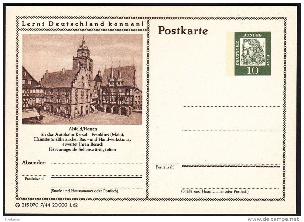 Germany 1962, Illustrated Postal Stationery "Alsfeld", Ref.bbzg - Cartes Postales Illustrées - Neuves