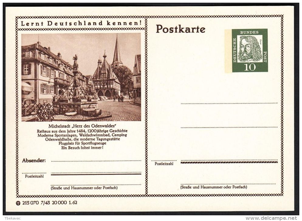Germany 1962, Illustrated Postal Stationery "Michelstadt", Ref.bbzg - Cartes Postales Illustrées - Neuves