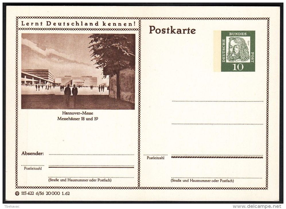 Germany 1962, Illustrated Postal Stationery "Hannover Fair", Ref.bbzg - Illustrated Postcards - Mint