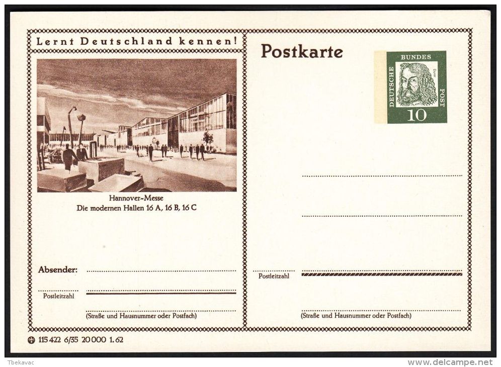 Germany 1962, Illustrated Postal Stationery "Hannover Fair", Ref.bbzg - Cartes Postales Illustrées - Neuves