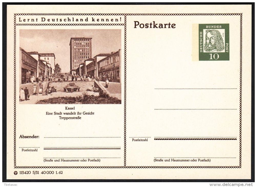 Germany 1962, Illustrated Postal Stationery "Kassel", Ref.bbzg - Cartes Postales Illustrées - Neuves