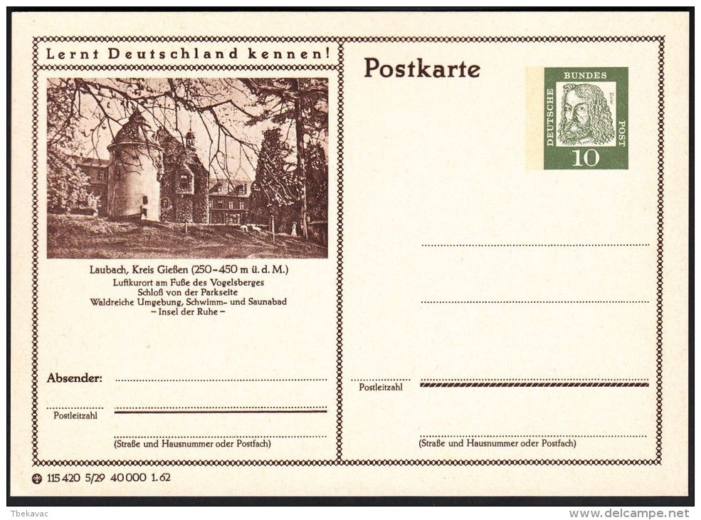 Germany 1962, Illustrated Postal Stationery "Laubach", Ref.bbzg - Cartes Postales Illustrées - Neuves