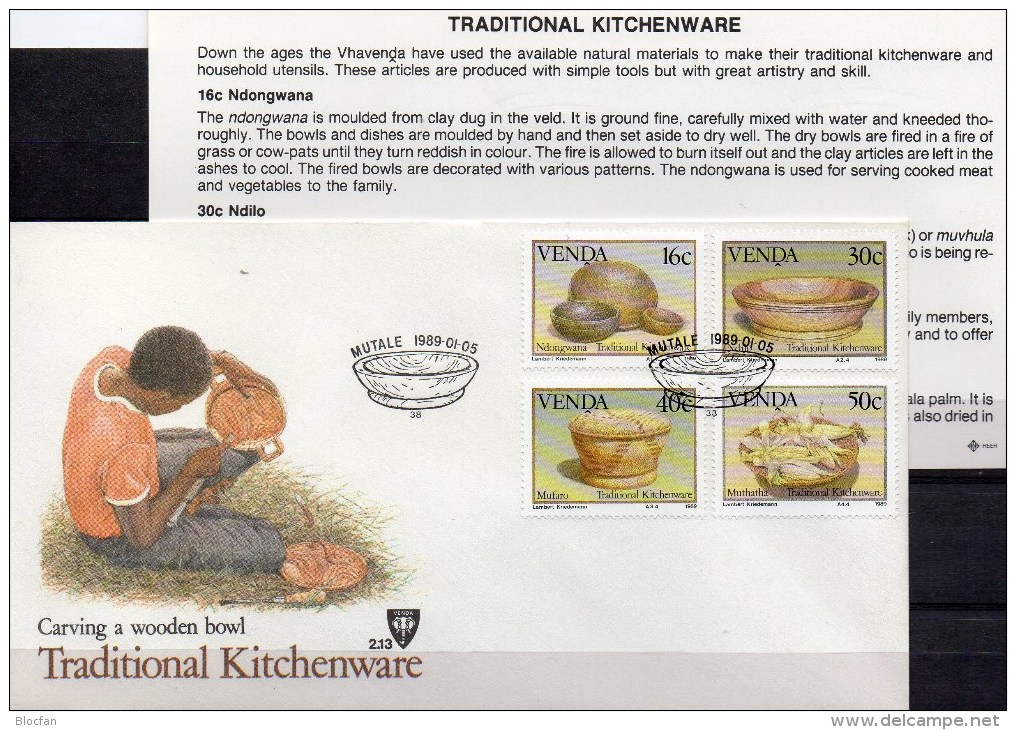 Küchen-Geschirr 1989 Südafrika Venda 183/6 FDC 8€ Traditionelle Geräte Traditional Kitchenware Set Cover Of South Africa - Storia Postale