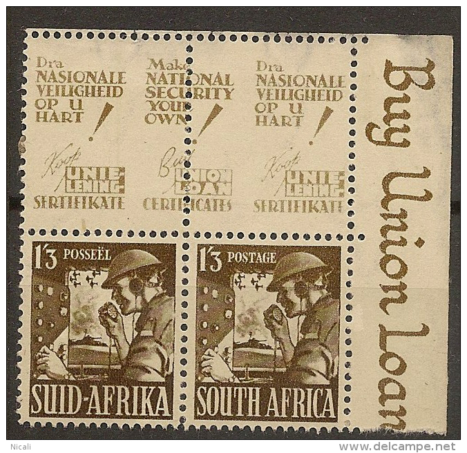 SOUTH AFRICA 1941 1/3 + Ad Tabs SG 94 HM #CM451 - Unused Stamps