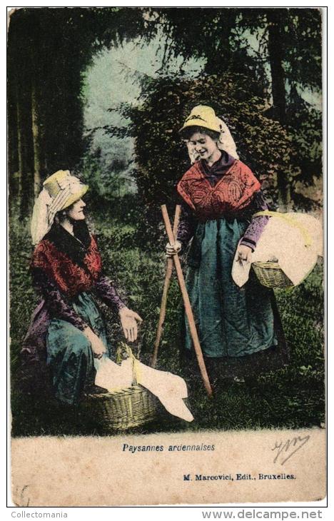 NAMUR  2  CP    Yvoir Eglise  Paysannes Ardennaises Photo Marcovici 1906 - Yvoir