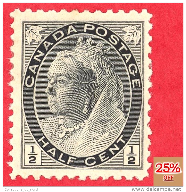 Canada #  74 - Half Cent  - Mint - Dated  1898-1902 - Queen Victoria Numeral Issue /  Émission Numérique - Unused Stamps