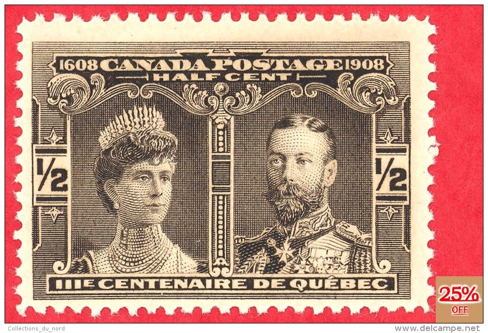 Canada #  96 - Half Cent  - Mint N/H - Dated  1908 - Prince & Princess Of Wales /  Prince Et Princesse De Galles - Ongebruikt