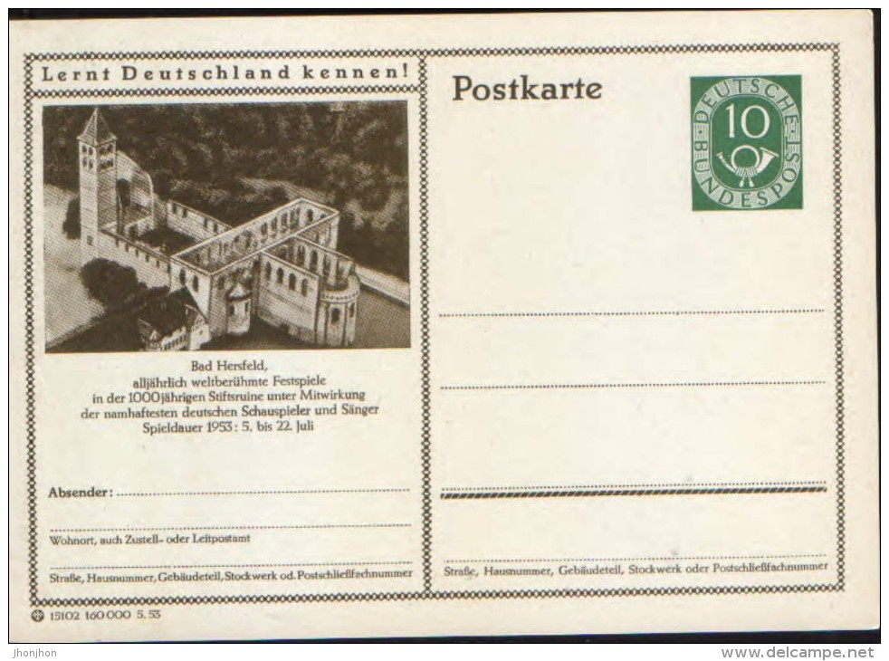 Germany/Republic -Stationery Postcard Unused 1952 - P17,Bad Hersfeld - Bildpostkarten - Ungebraucht