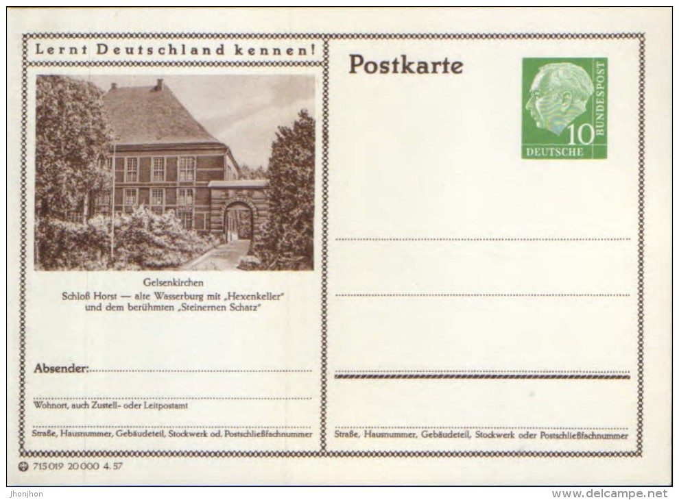 Germany-Federal Republic - Stationery Postcard Unused 1954 -P23, Gelsenkirchen Schloss Horst - Cartes Postales Illustrées - Neuves
